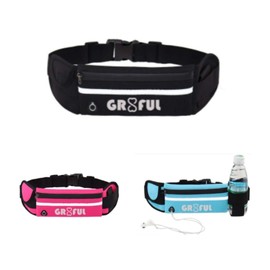 gr8ful® Running Belt for Phone/Water with Adjustable Buckle Strap for Men & Women | Zip Pockets Waist Water Resistant Fanny Pack for Sports, Hiking, Dog Walking, Travel & Outdoor Activities (Black)