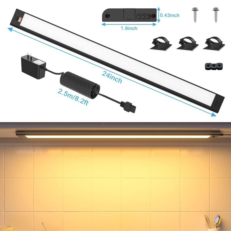 WOBANE LED Under Cabinet Lighting, 24 inch Black Cabinet Light,