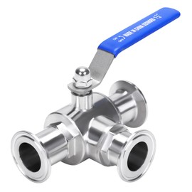 DERNORD 1.5" Tri Clamp Sanitary Ball Valve, 3-Way Ball Valve T-Port Stainless Steel 304, PTFE Lined (1 inch Tube OD)