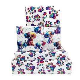 Dtiafu Dog Wrapping Paper - Colorful Paw Wrapping Paper for Boys Girls Kids Birthday Baby Shower Holiday - 20 X 28inch Per Sheet(8 Sheet Folded Flat)