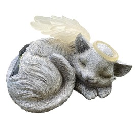 Banax Solar Powered Cat Angel Pet Memorial Tombstone Statue, Big Resin Cat Statue with Angel Wings, Pet Tribute for Tombstone or Outdoor Backyard Garden