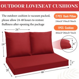 Patelai 5" x 46" x 26" Outdoor Loveseat Cushion Set of 3 for Patio Furniture Waterproof Weather & Fade Resistant Seat and Backrest Patio Cushion Cover for Bench Couch Pads Swing(Red)
