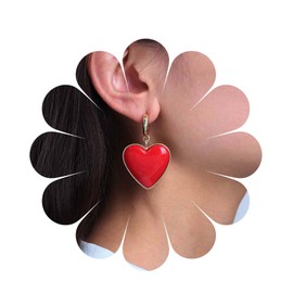 Inilbran Boho Resin Red Heart Dangle Earrings Vintage Puffy Heart Drop Earrings Red Enamel Heart Hoop Earrings Punk Love Heart Statement Earrings Jewellery for Women and Girls, Zinc