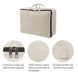 Large Soft Linen Bag Made of Canvas, Pullover with Zip Made of Natural Cotton, Storage Bag for Cupboards and Under the Bed, Garment Organiser Bag for Wardrobe, Pack of 3