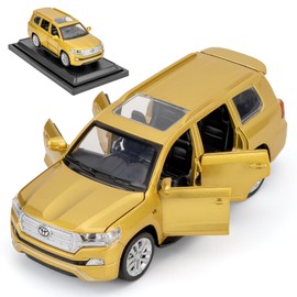 WAKAKAC Toy Car Compatible for 1：32 Land Cruiser Model Car, Pull Back Diecast Collectible Car with Sounds＆Lights for Kids Boys Girls and Adults, Gift Golden