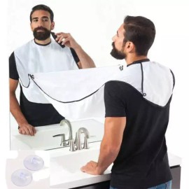 남성용 홈 면도 스카프 천 헤어 커팅 모자 앞치마 먼지 방지 깨끗하게 유지 Men's Home Barber Cape with Neck Strip for Clean Hair Cutting [White]