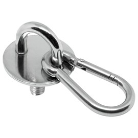 PRIOstahl Ösenplatte Gewindeplatte - 1x Augplatte mit Gewindestift 40x23mm + 1x Karabiner 6x60mm Wandhaken Deckenhaken zum Aufhängen Befestigung für Sonnensegel Boxsack Rostfrei aus Edelstahl