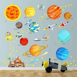 DECOWALL DS9-1501S Medium Solar System Wall Sticker Decor Kindergarten Nursery Kids Room DIY Wall Decal Wall Art Sticker Boy Girl Teens Kids Bathroom Decor Vinyl Bedroom Nursery Teen Kids Wallpaper