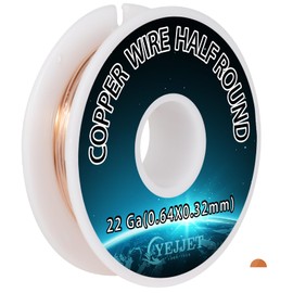 YEJJET 22 Gauge Pure Copper Wire Half Round (Dead Soft) 1.3OZ 85 Ft, Copper Wire for Jewelry Making
