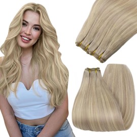 YoungSee Real Hair Wefts, Blonde 40 cm Wefts, Real Hair for Sewing, Blonde Strands, Weaving Extensions, Real Hair Weft Hair Extensions, Hair Wefts, Real Hair, Weave Extensions, Real Hair, 100 g,
