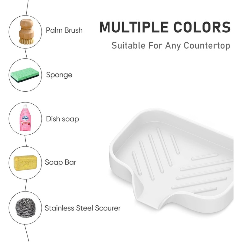 Soap Holder Tray, White Kitchen Sink Organizer with Drainage, 2-Pack