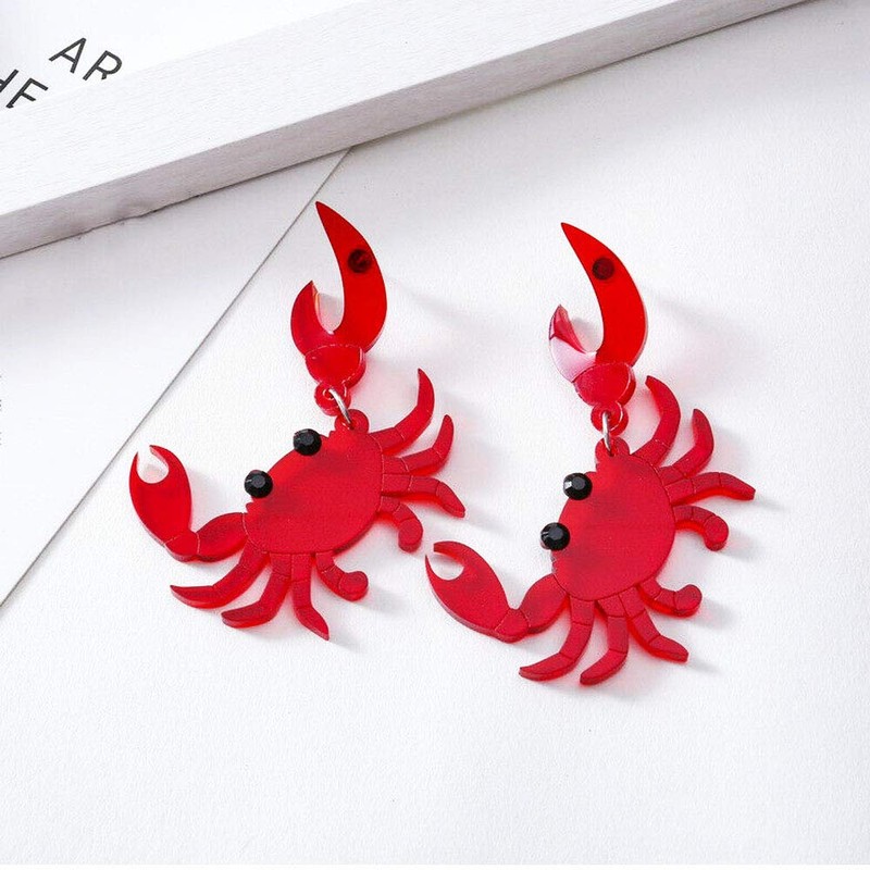 Wixine 1Pairs Fashion Red Crab Earring Acrylic Resin Drop Dangle