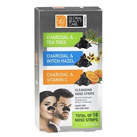 globalbeautycare Global Beauty Care Paquete variado de 18 tiras de limpieza de nariz, carbón con árbol de té, hamamelis y vitamina C para tiras de eliminación de puntos negros, 18 unidades