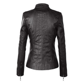 Lock and Love LL WJC877 Womens Panelled Faux Leather Moto Jacket M BLACK