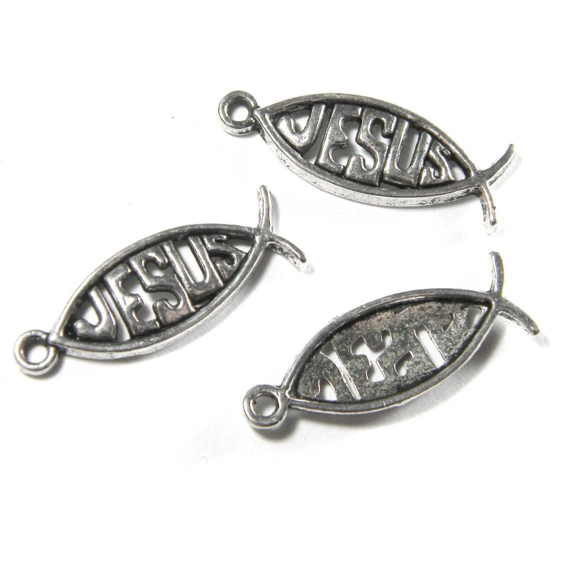 5 Antique Silver Metal 1 in Passover Christian Fish Jesus