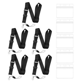 5 Pieces Black Lanyards, 5 Pieces Clear Card Holders, Lobster Clasp Lanyards, Id Lanyards, Student Id Lanyards, Adjustable Lanyards