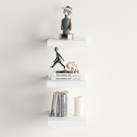 Homy Casa Set of 3 Minimalist Floating Wall Shelves – Modern Wall-Mounted Ledges for Decorative Display and Storage – Ideal for Living Room, Bedroom, Bathroom, or Office (3, White)