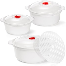 WRINGKIT 3 Pack Microwave Bowls with Lid, BPA-free Ramen Cooker Soup Containers with Steamer, Mixing Serving Bowls Food Storage Cookware for Kitchen, Office, College Dorm