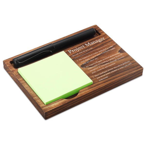 Project Manager Sticky Note Holder Wooden Notepad & Pen Holder