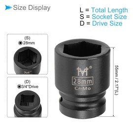 CoCud Flat Impact Screwdriver Nut 3/4 Inch Drive 28 mm Nut Cr-Mo Steel Hex Screwdriver Nut (Applications: for Home Maintenance)