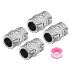 sourcing map 4pcs Hex Nipple Stainless Steel Pipe Fitting G1/2" Male x G1/2" Male Threaded Pipe Adapter Pipe Connector with PTFE Tape for Water, Gas, Fuel Pipeline (Silver Tone, 31mm/1.2")