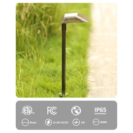 ZestPatio Low Voltage Pathway Lights Wired, Brass Finish Hard Wired LED Landscape Lights Outdoor Waterproof with Connectors for Walkway Driveway Pathway, 3W 3000K, Super Bright, Pack of 2