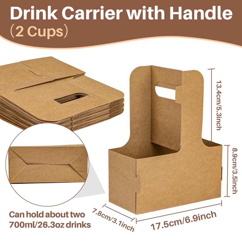 MAQIHAN 2 Cup Drink Carrier with Handle - 20Pcs Disposable