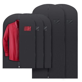 PLX Hanging Garment Bags for Storage and Travel – Suit Bag, Dress Shirt, Coat and Dress Cover with Window and Zipper Set (5 Pack Black Mixed: (2) 54” x 24” & (3) 40” x 24")