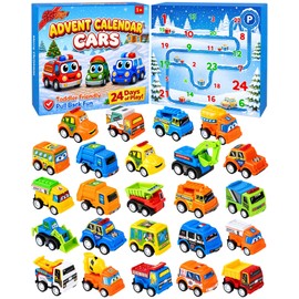 Car Advent Calendar 2026 for Toddlers, 24 Pull Back Vehicles with Playmat