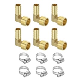 sourcing map 2pcs Brass Hose Barb Fittings, 1/2" Barb x 1/2" NPT Male 90 Degree Brass Elbow Fitting Adapter with Hose Clamps for Water Fuel Air, Mechanical Devices