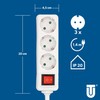 Unitec socket strip 3-fold with switch, 1.4 m. White, 445211.