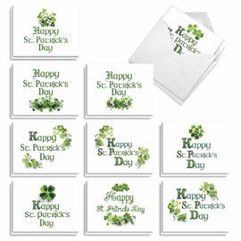The Best Card Company 20 Assorted St. Patrick's Day Notecards Bulk Box Set 4 x 5.12 Inch with Envelopes (10 Designs, 2 Each) Elegant Shamrocks AM10987SPG-B2x10