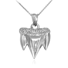 Good Luck Charms Shark Tooth Pendant Necklace in Textured 925 Sterling Silver, 22"