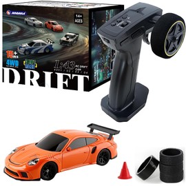 Moonzeamus 1/43 Mini RC Drift Car 2.4GHz RTR Full Proportional Remote Control Cars 4WD High Speed Racing Lights Kit and Racing Tires (4303)