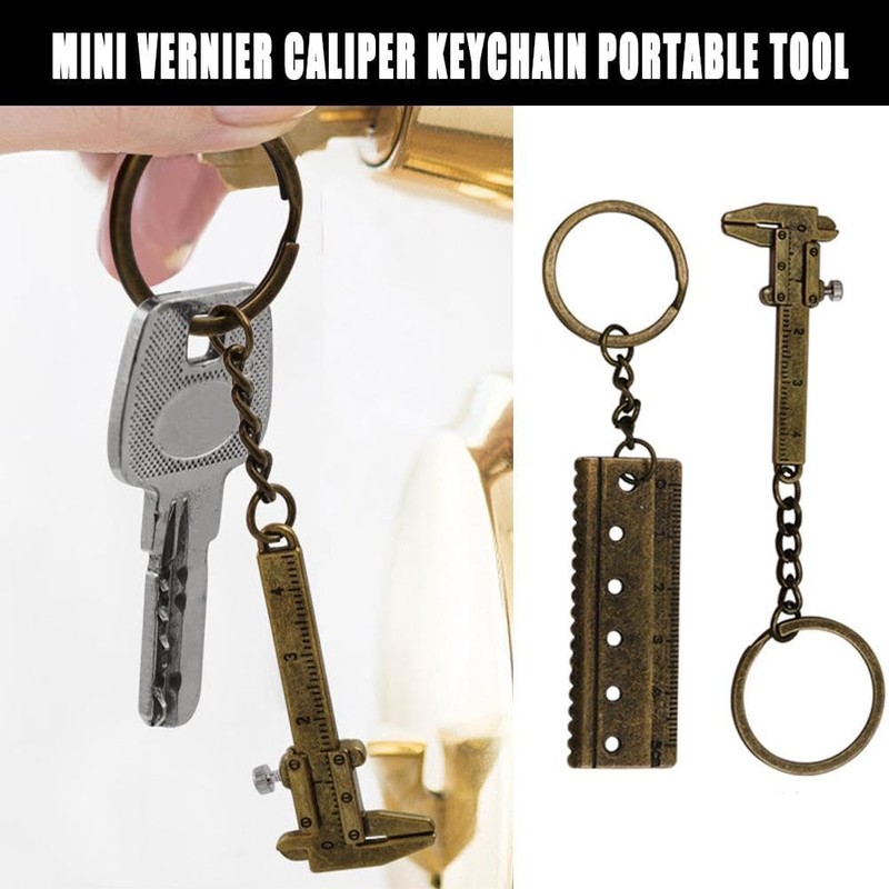 Brown Mini Vernier Calipers,Portable Metal Vernier Caliper Straight Tooth Keychain