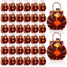 Yexiya 24 Pack Thanksgiving Gift Paper Bags Turkey Shaped Reusable Treat Candy Totes Goodie Bags Bulk with Handles for Autumn Fall Harvest Birthday Party Favors Supplies Decoration(Turkey Style)