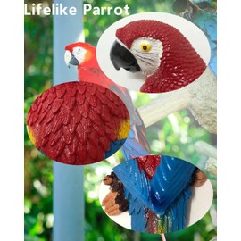 2Pcs Large Parrot Decor Outdoor Tiki Bar Decorations Realistic Parrot Statues for Pool Hawaiian Tropical Decor, 12.5" Lifelike Fake Macaw Sculptures for Palm Tree Jungle Garden Patio Yard(Blue, Red)