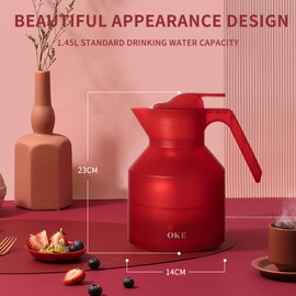 OKE 34oz Thermal Carafe with Glass Liner - Double-Walled Vacuum Insulated Coffee Pot, 24-Hour Hot/Cold Retention Beverage Dispenser with Ergonomic Handle for Coffee, Tea, Water (White)