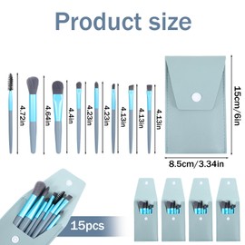 PercyEffie 15 Sets Mini Travel Makeup Brush Set Facial Makeup Brush Cosmetic Bag Party Favor Wedding Bride Gift Bridesmaid Gift Bachelor Party Present