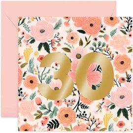 Old English Co. 30th Birthday Card For Women - Flowers Floral Gifts For Her - Happy Thirtieth Birthday Cards For Female Friends - Daughter Sister Niece Birthday Card | Blank Inside with Envelope