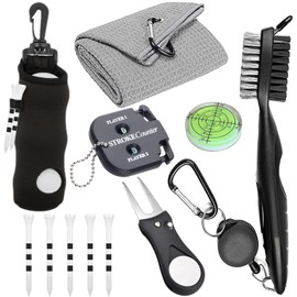 karamagic 11 Pcs Golf Accessories Kit, Include Golf Ball Bag with Hook Tees Towel Cleaner Brush Ball Marker Divot Tool Score Counter