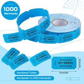 Nezyo Value Tokens Roll 1000 Sheets Perforated Value Tokens Consecutive Number Food Stamps Roll Drinks Marks Roll Demolition Tokens for Shops Bar Wedding Party (Blue, Beverages)