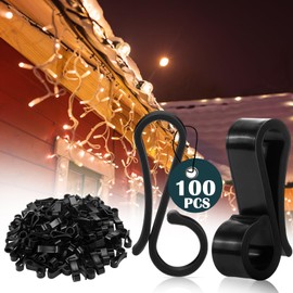 Namalu 100 Pcs Christmas Light Clip Plastic Gutter Hooks Outdoor Light Clips Weatherproof Hanging String Lights Holder Clips Holiday Lights Clips Mount to Shingles Gutters for Xmas Tree Decor (Black)