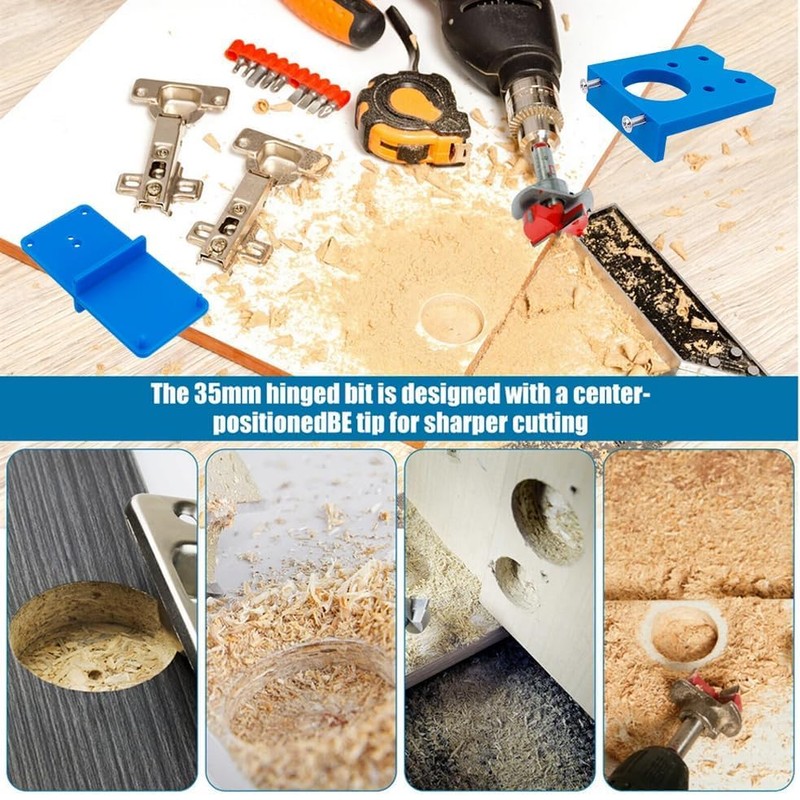 Bestgle Concealed Hinge Jig Kit, Woodworking Tool, Drill Bits, Hinge