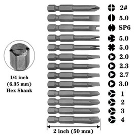Fixinus 13-Piece Specially Shaped Screwdriver Set, 1/4 Inch Hex Magnetic Steel Drill Bits, Phillips U-shaped Y-type Triangle Inner Cross Three Point Screwdriver Bits, 50 mm Length