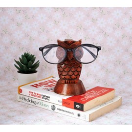 Eximious India Fathers Day Gift Wooden Owl Glasses Holder Night Stand Reading Eyeglass Retainer Protective Spectacle Display Stand Gifts for Women Men Him Her Mom Dad Car (Rosewood)