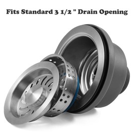 QruiLanTu 3-1/2'' ﻿Kitchen Sink Drain Kit Sink Drain Basket Sink Drain Assembly 304 Stainless Steel Sink Strainer Basket Stopper for Home Standard Kitchen Sinks （1 1/2" Tailpiece）