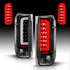AmeriLite for 1989-1996 Ford F150 Bronco F250 F350 Truck 3D C-Type LED Tube Black Replacement Tail Light Set - Passenger and Driver Side