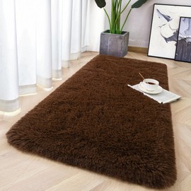 Chicrug Soft Runner Rugs for Bedroom, 2x4 Feet Plush Fluffy Carpet Runner Rug, Shag Furry Area Rug Non Shedding for Children Kids Girls Room Bedside Home Decorative, Coffee