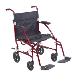 Drive Medical DFL19-RD Fly Lite Ultra Lightweight Folding Transport Wheelchair with Swing-Away Footrests, Red